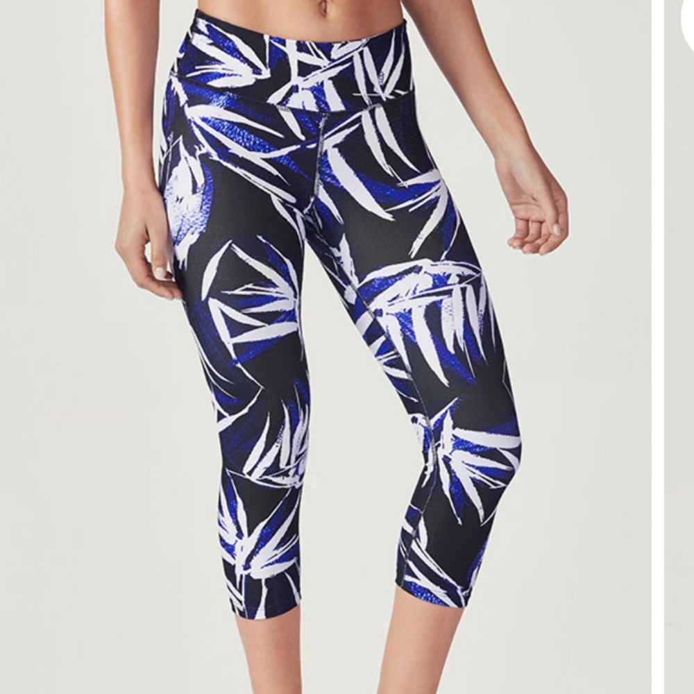Fabletics Blue And Black Patterned Powerhold Legg… - image 1
